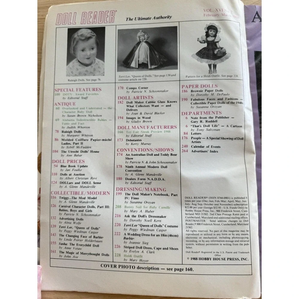 DOLL READER Magazine, March 1988, Pattern Section, Alabama Babies, Heidi Pattern